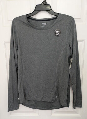 Danskin Now Performance Semi Fitted Long Sleeve Top Activewear Gray Large 12-14